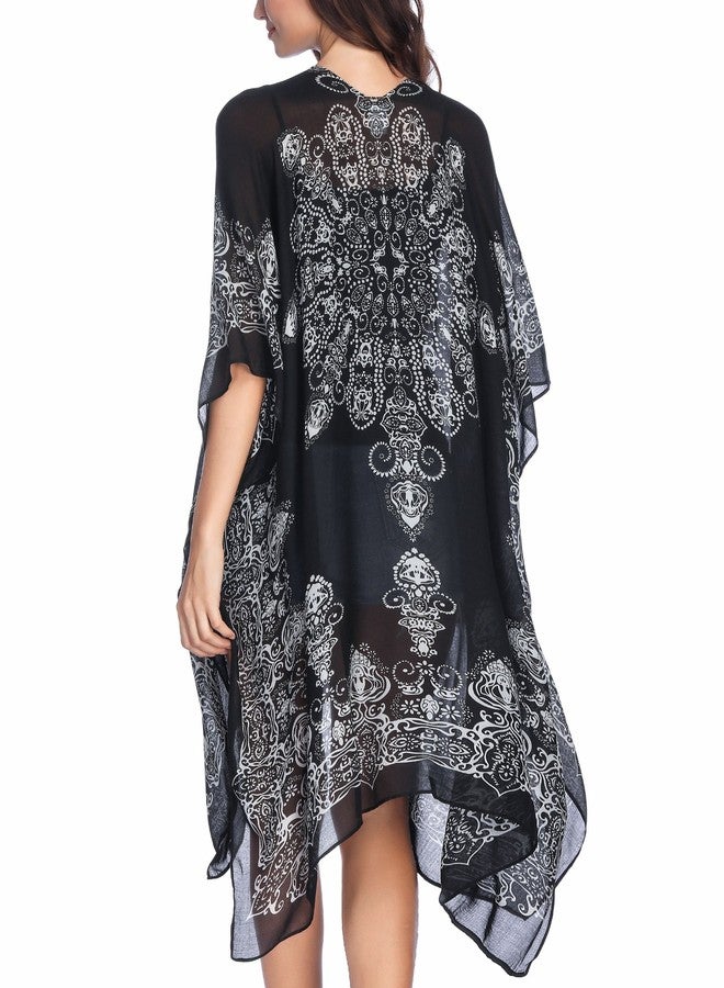 Moss Rose Women's Beach Cover up Swimsuit Kimono Cardigan with Bohemian Floral Print - Image 1